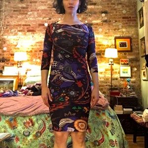 Roberto Cavallli bodycon big print floral dress.